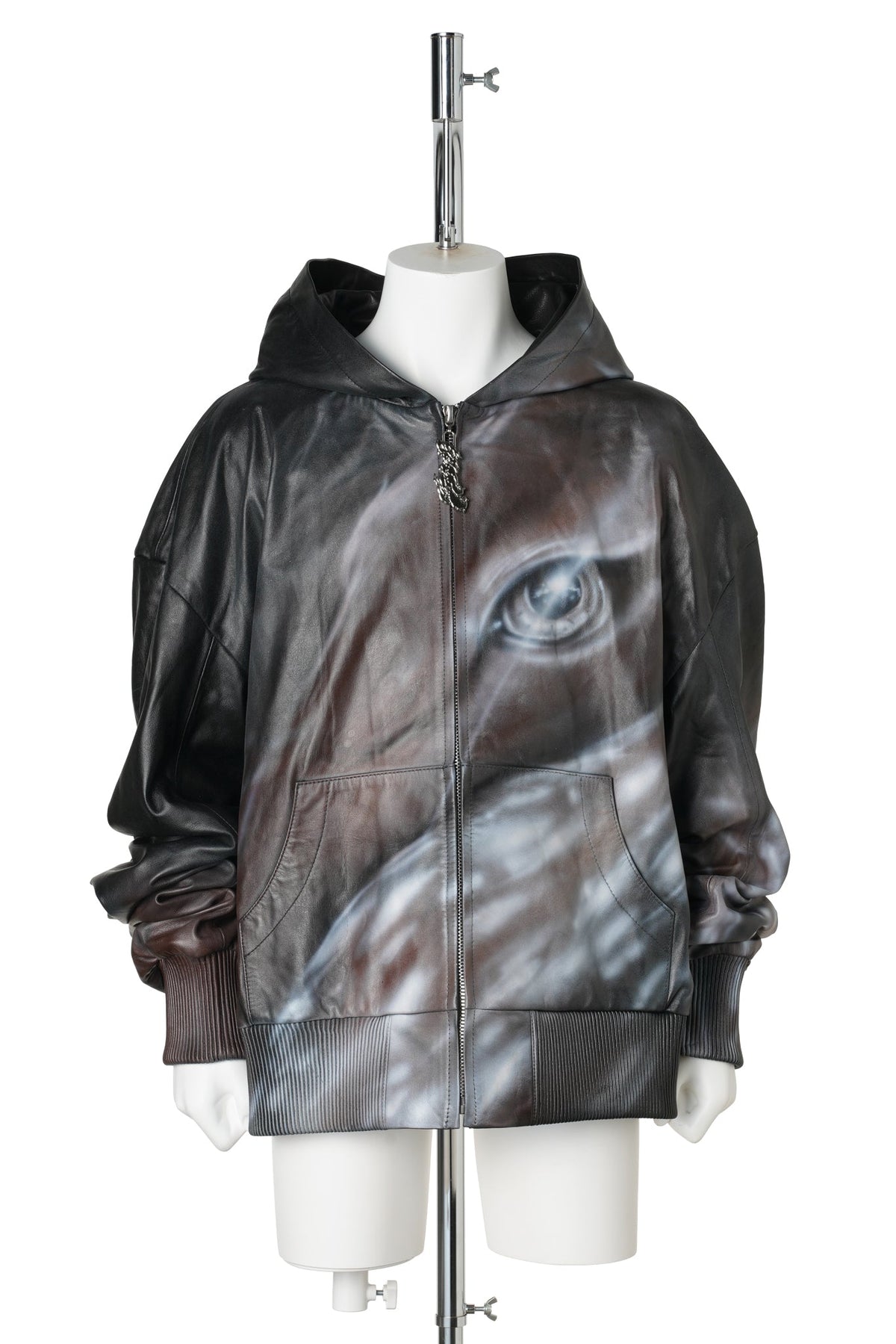BAMBI LEATHER HOODIE / BLACK/BROWN
