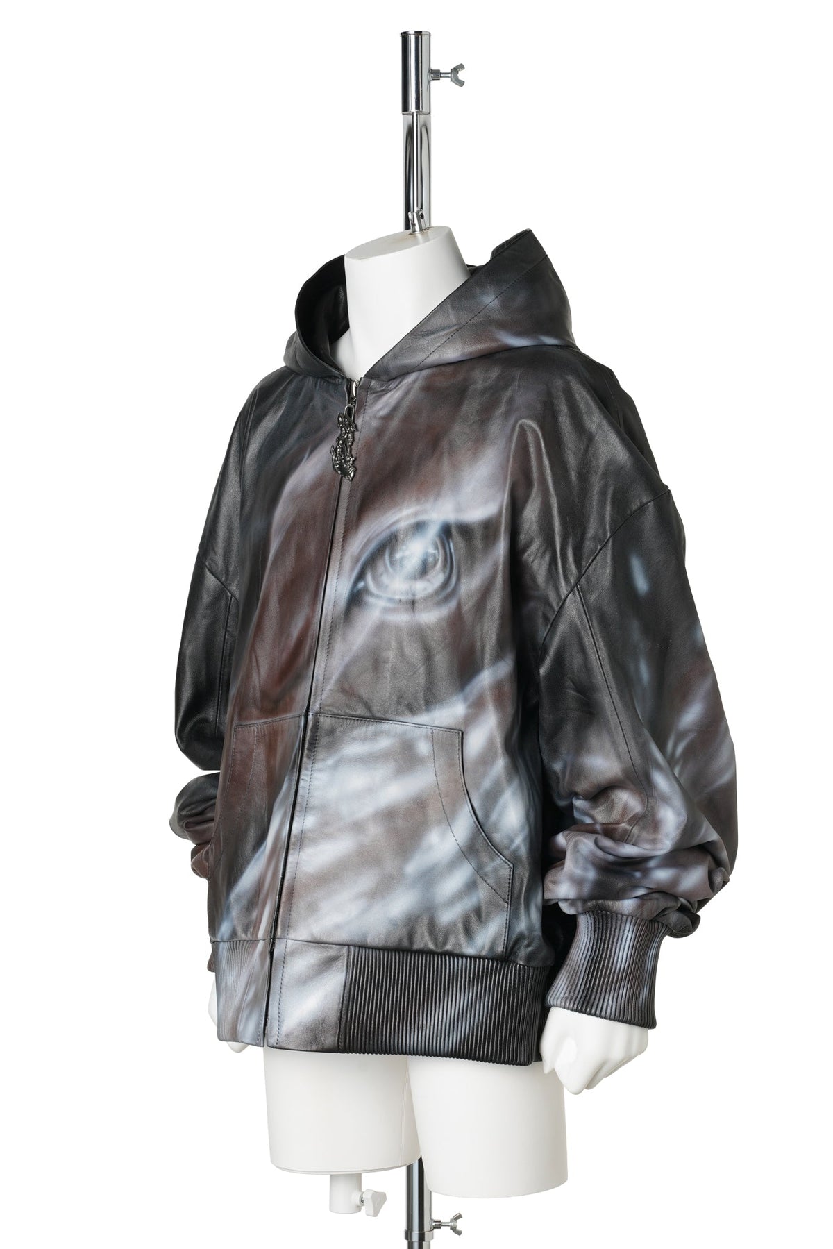 BAMBI LEATHER HOODIE / BLACK/BROWN
