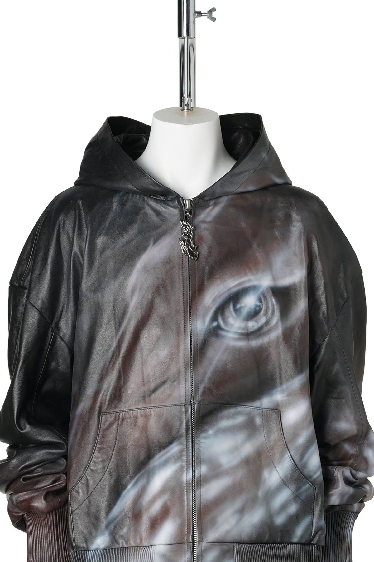 BAMBI LEATHER HOODIE / BLACK/BROWN
