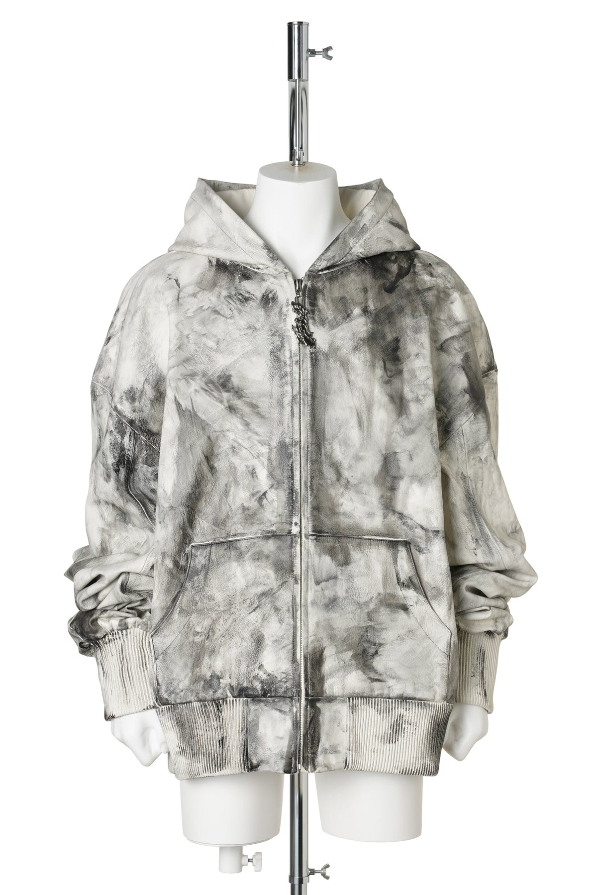 LEATHER HOODIE / WHITE/GREY
