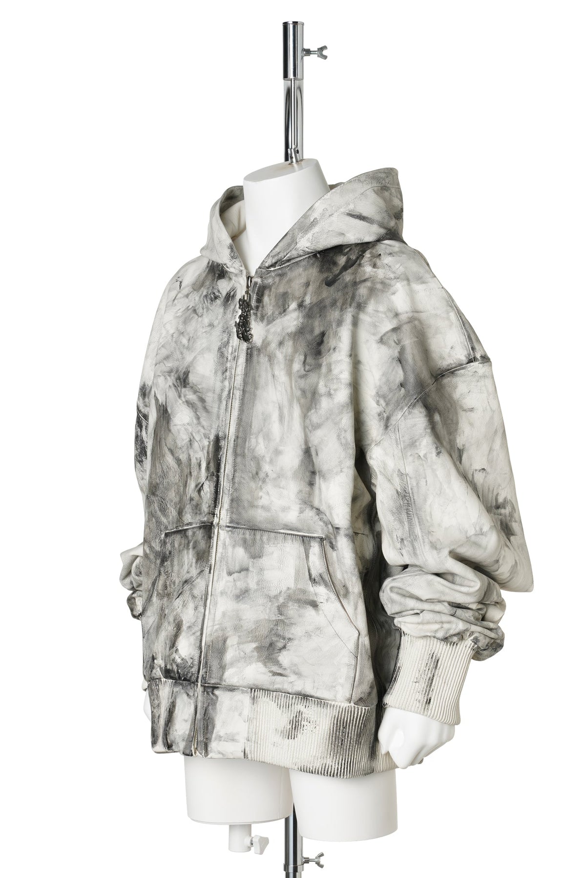 LEATHER HOODIE / WHITE/GREY
