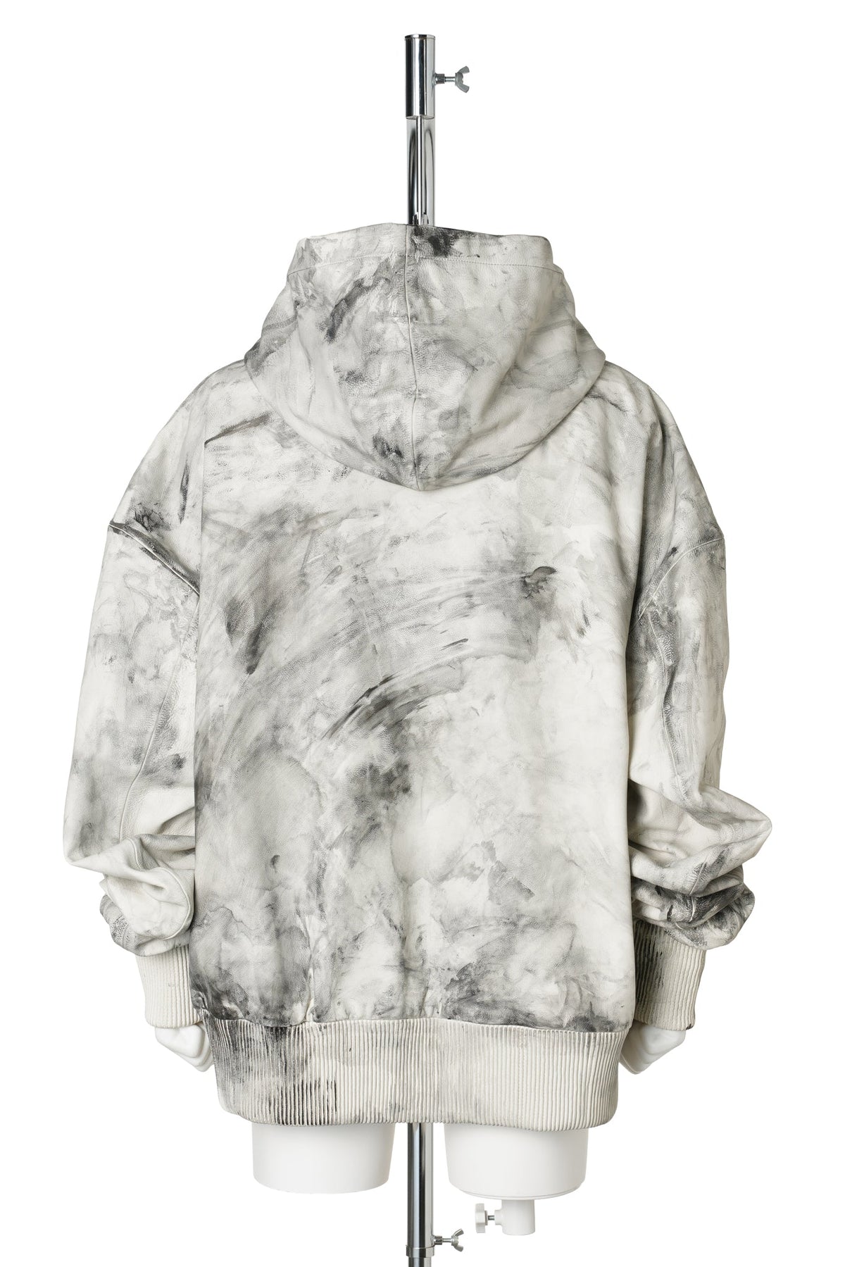 LEATHER HOODIE / WHITE/GREY