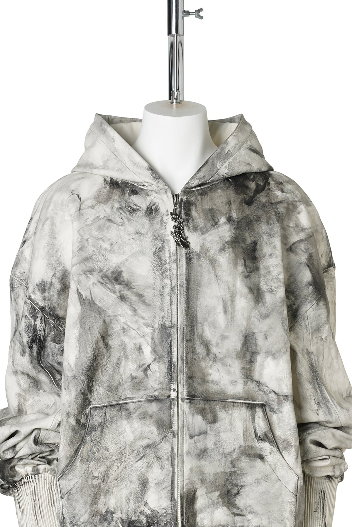 LEATHER HOODIE / WHITE/GREY
