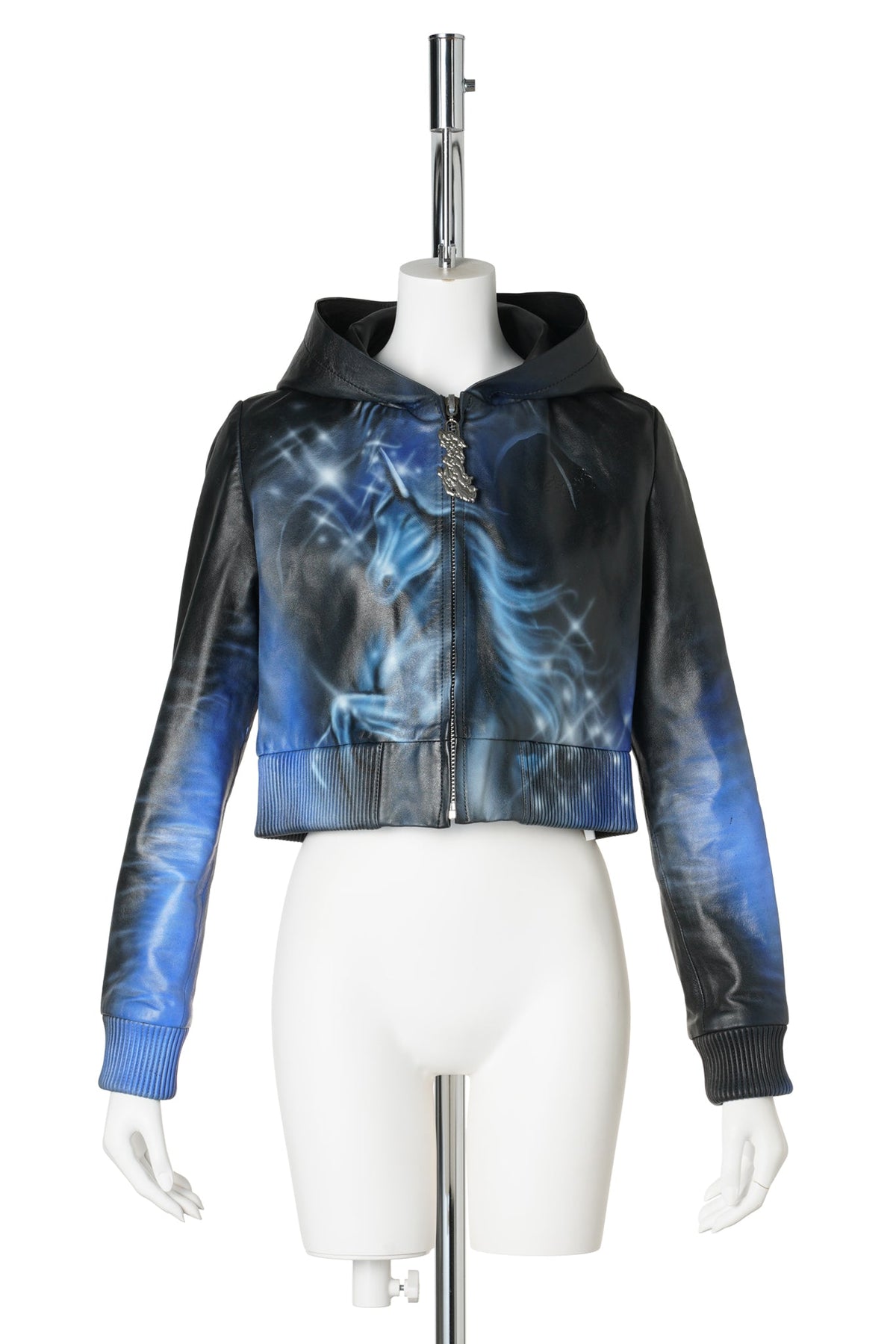 WOMENS CROPPED HOODIE / BLACK/BLUE