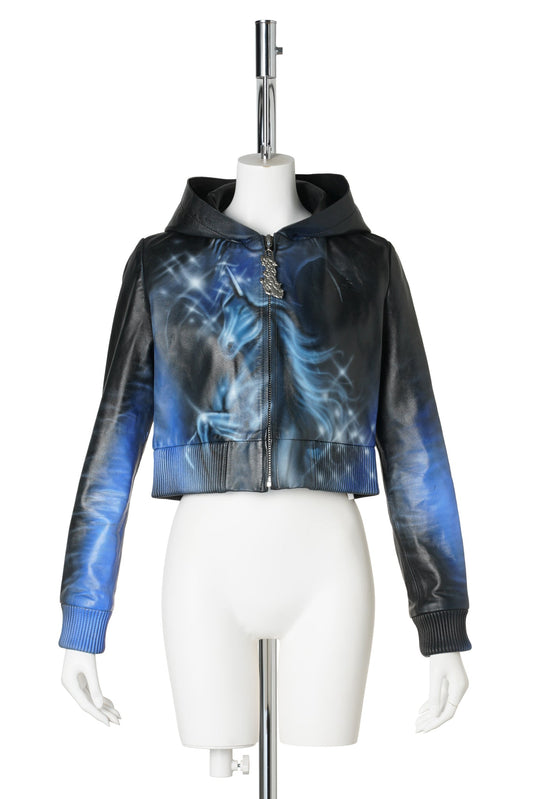 WOMENS CROPPED HOODIE / BLACK/BLUE