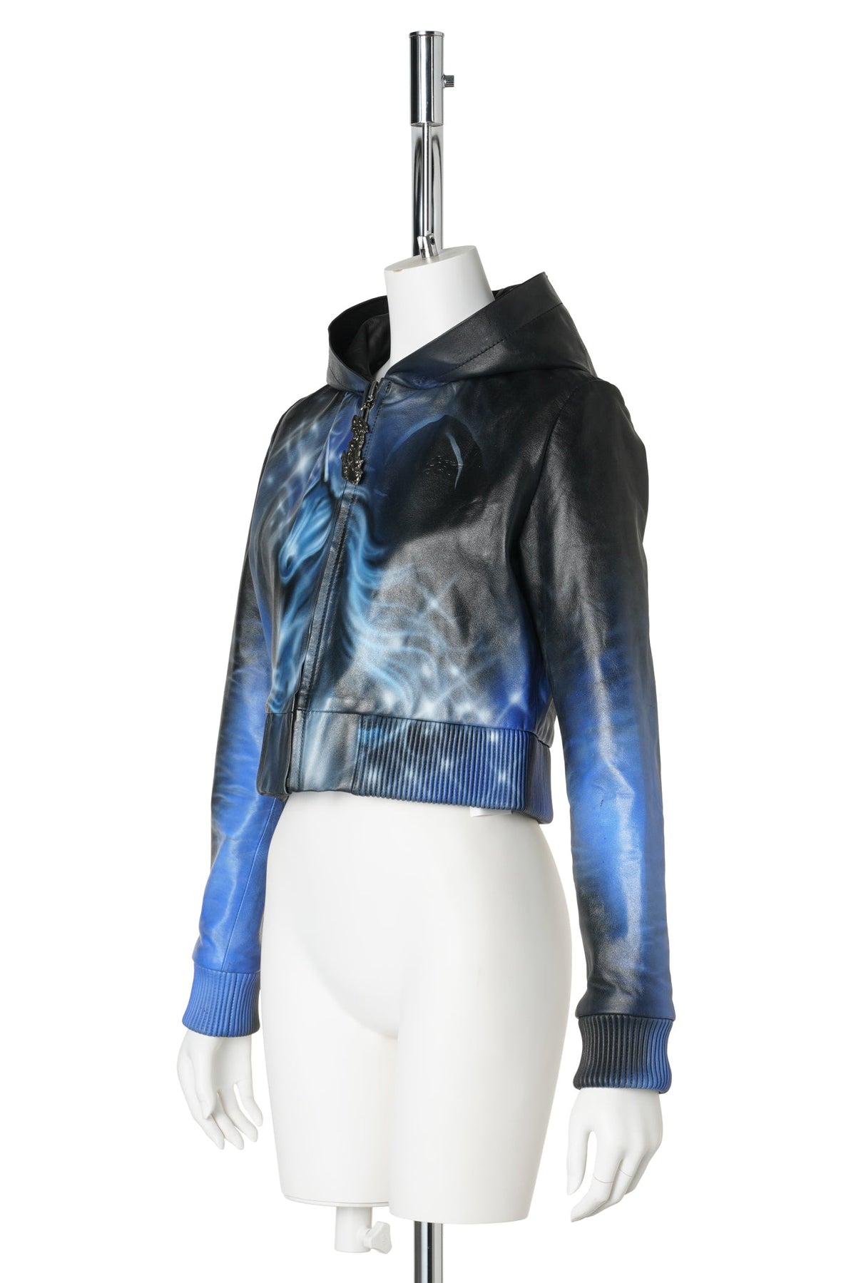 WOMENS CROPPED HOODIE / BLACK/BLUE
