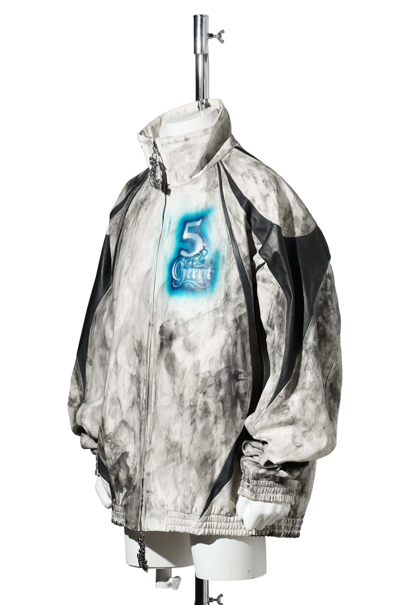 LEATHER JACKET / OFF WHITE/NAVY