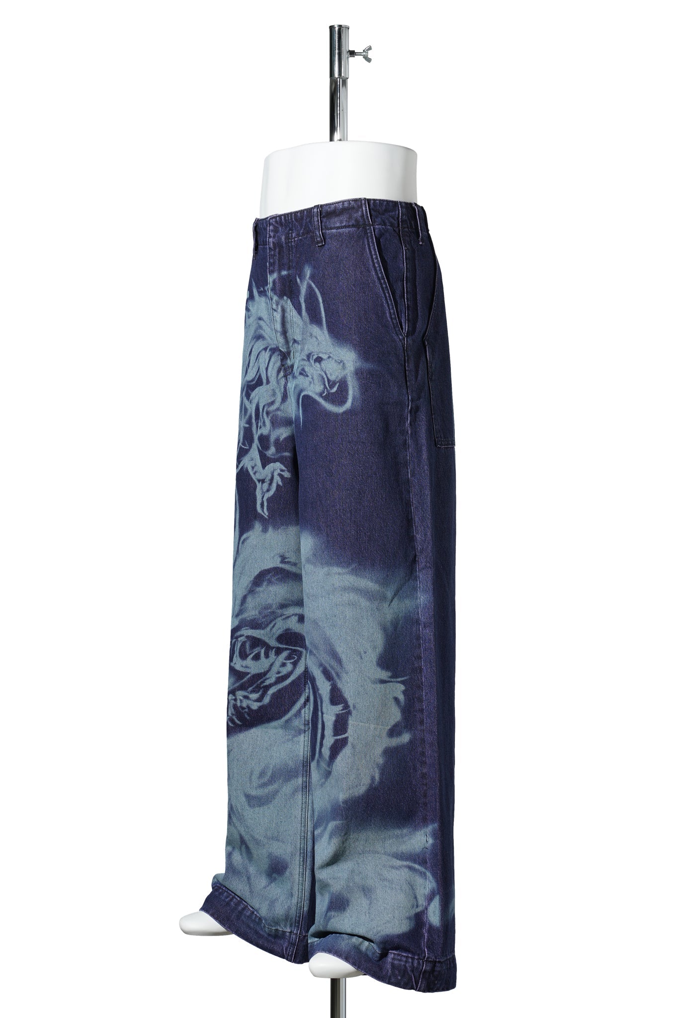 PRINTED DENIM TROUSERS / BLUE