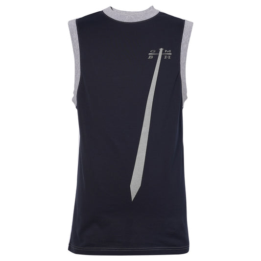 SLEEVELESS T-SHIRT WITH SWORD PRINT / NAVY/OFF-WHITE/SILVER