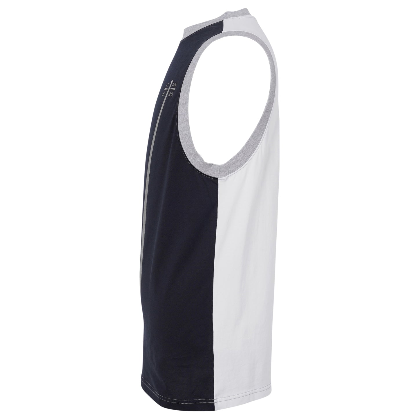 SLEEVELESS T-SHIRT WITH SWORD PRINT / NAVY/OFF-WHITE/SILVER