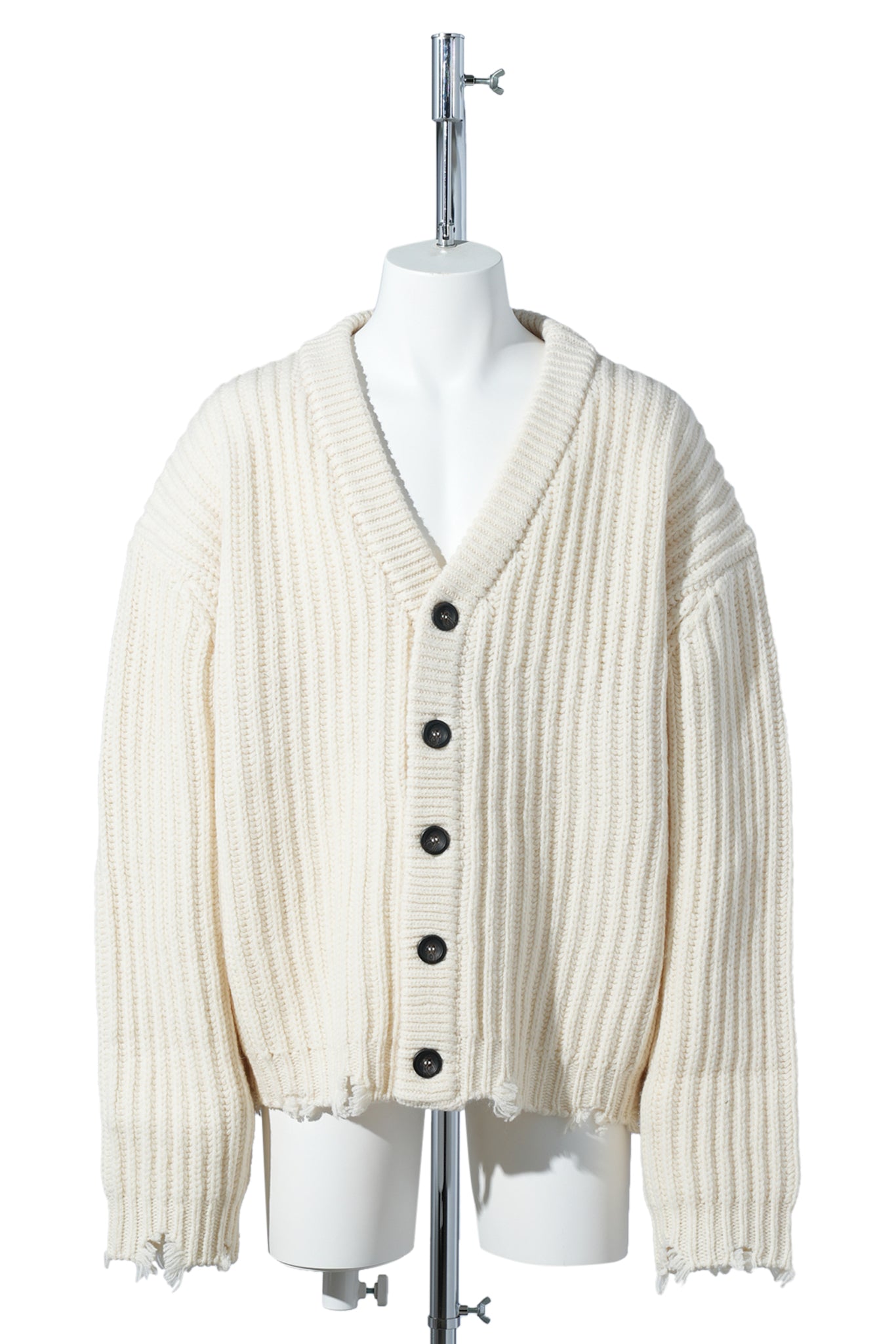 FRAYED CARDIGAN / A12P:WARM MILK