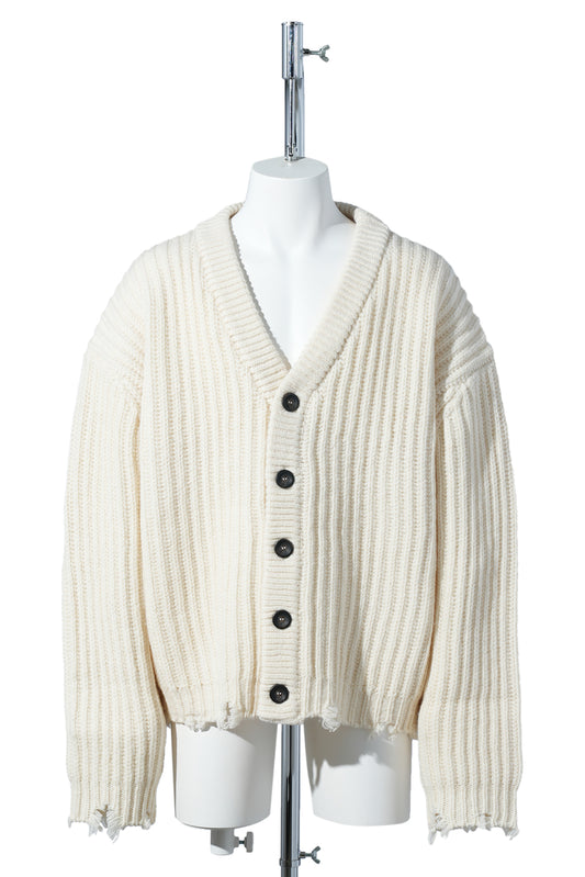 FRAYED CARDIGAN / A12P:WARM MILK