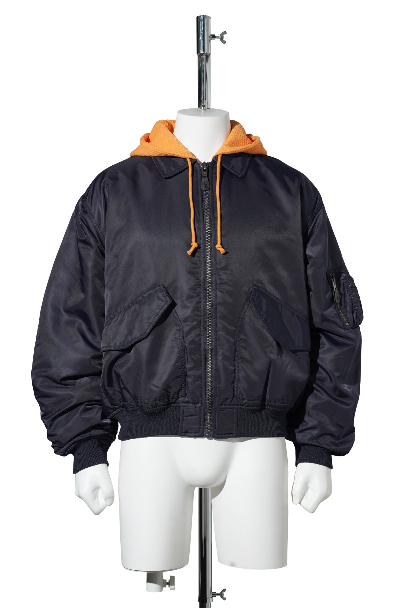 HOODED BOMBER JACKET / NAVY