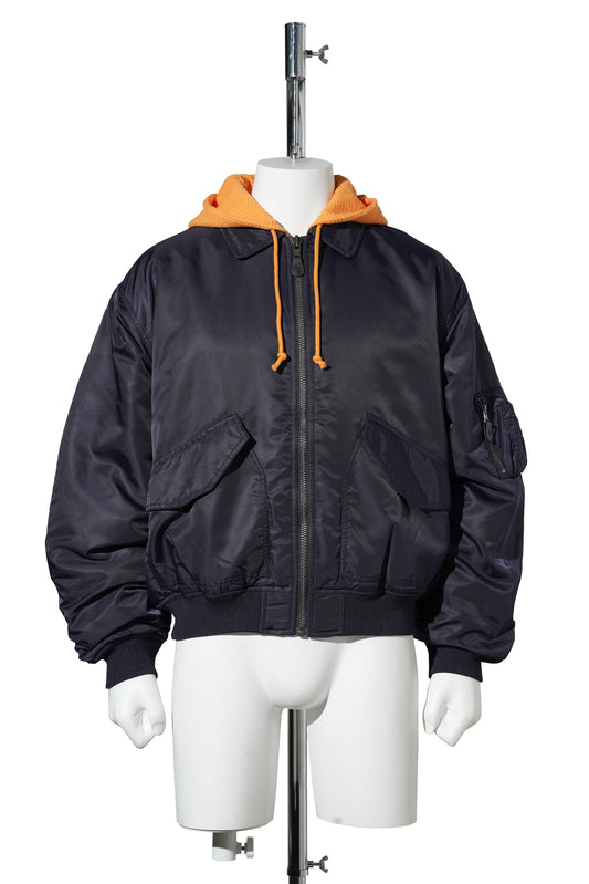 HOODED BOMBER JACKET / NAVY