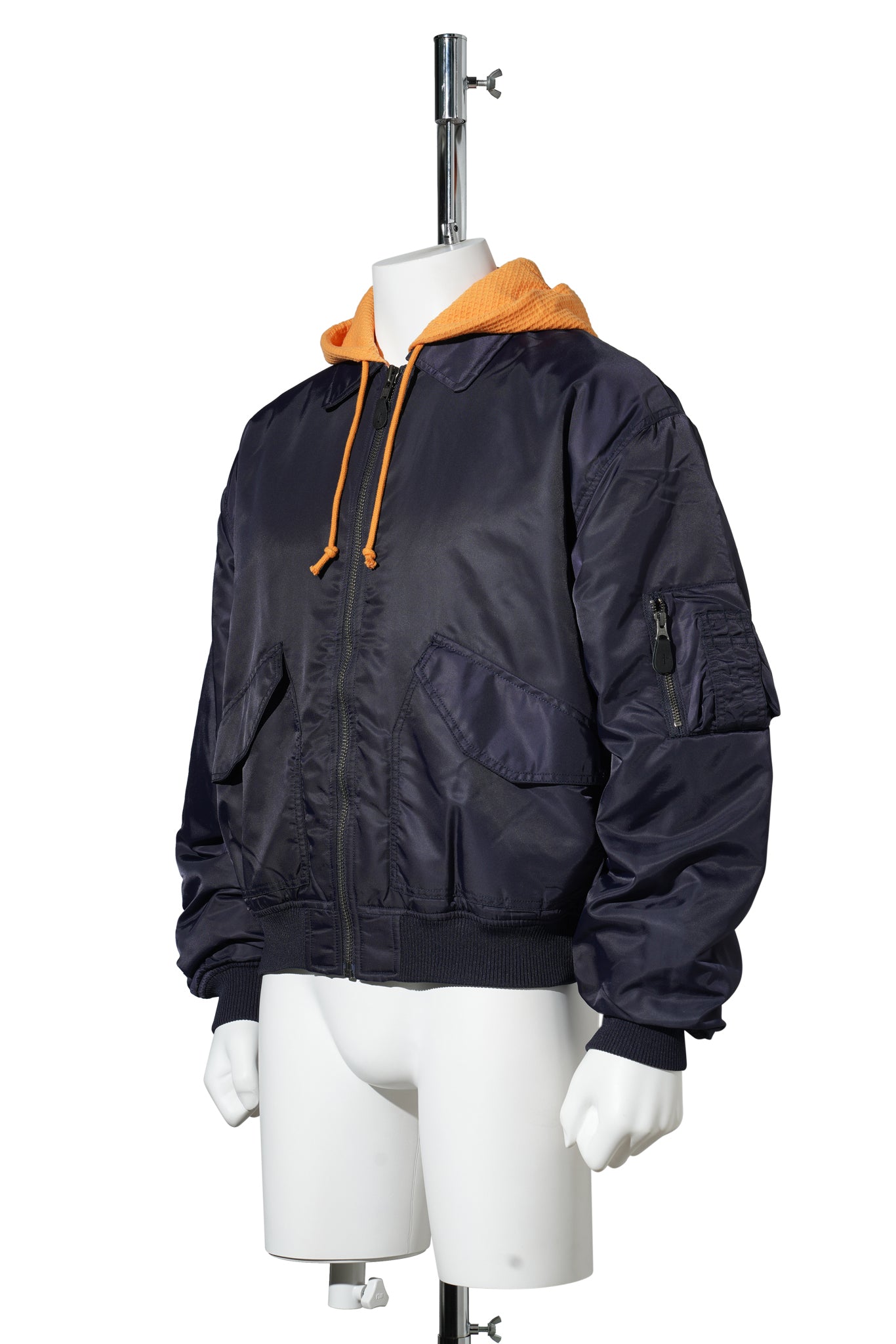 HOODED BOMBER JACKET / NAVY