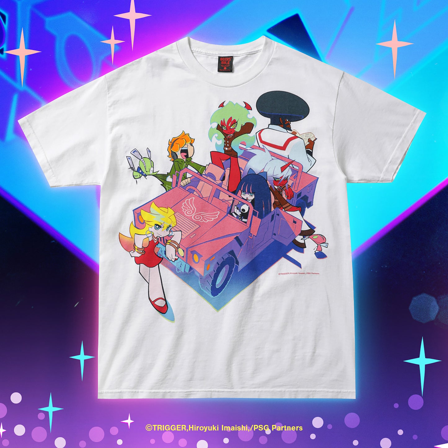 New PANTY & STOCKING with GARTERBELT × GEEKS RULE SILKSCREEN PRINTING TSHIRTS / WHITE