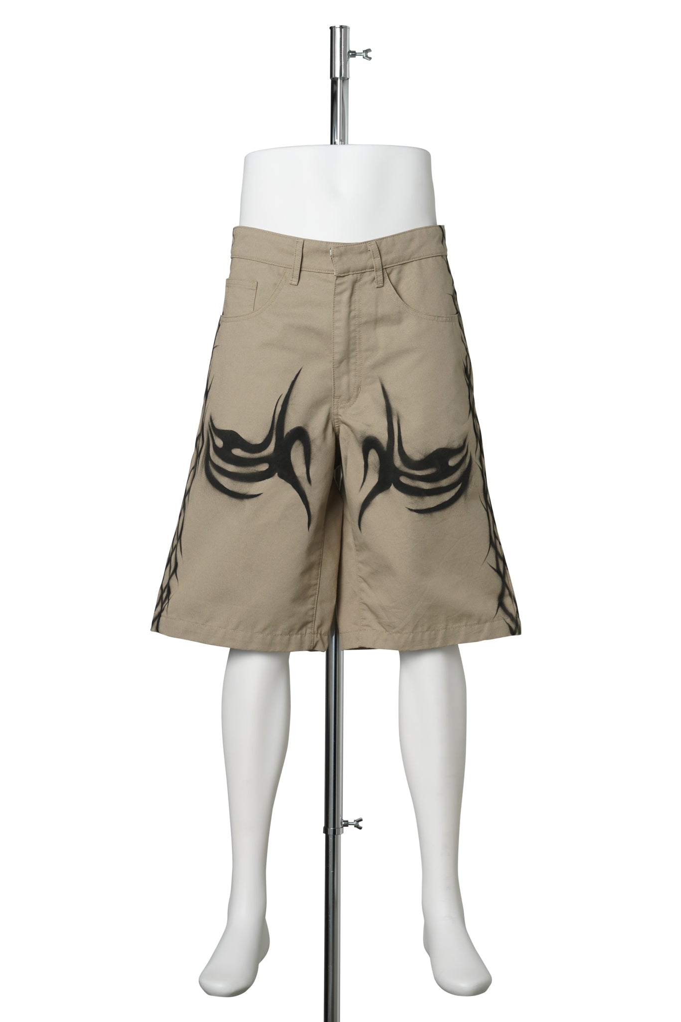 KHAKI TRIBAL AIRBRUSHED SHORTS / BROWN