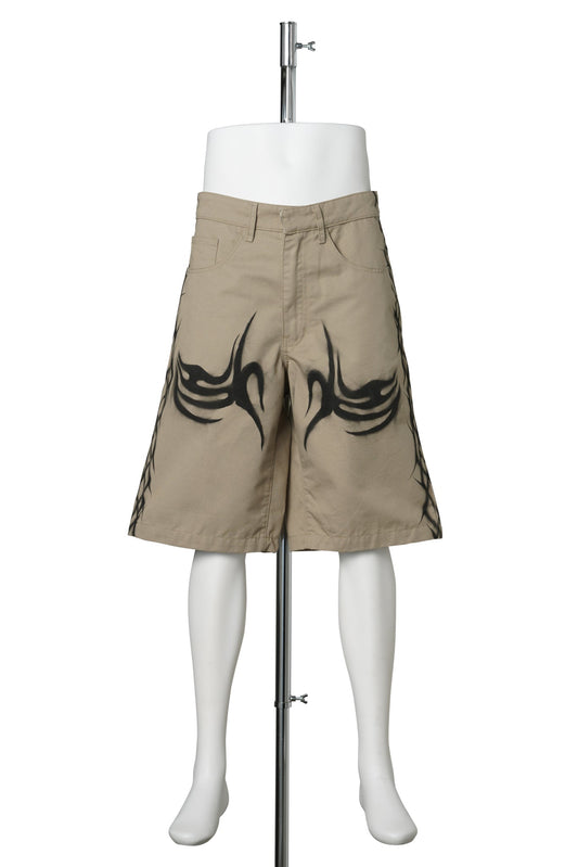 KHAKI TRIBAL AIRBRUSHED SHORTS / BROWN