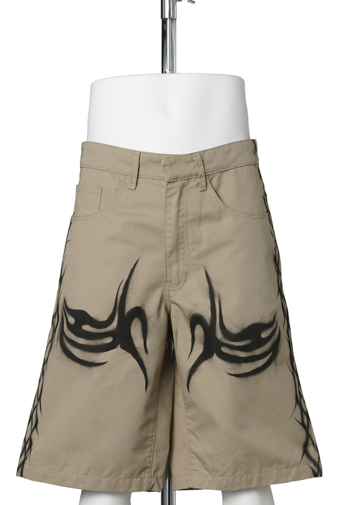 KHAKI TRIBAL AIRBRUSHED SHORTS / BROWN