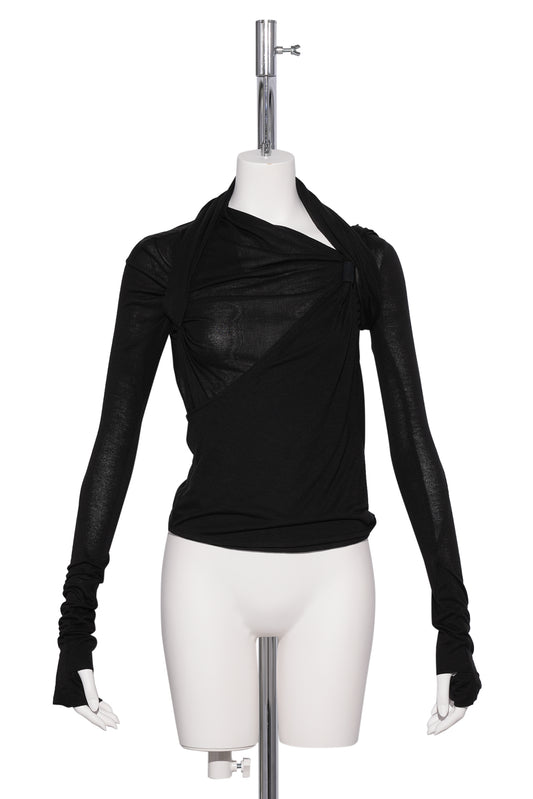 TIED LONG SLEEVE TOP / BLACK