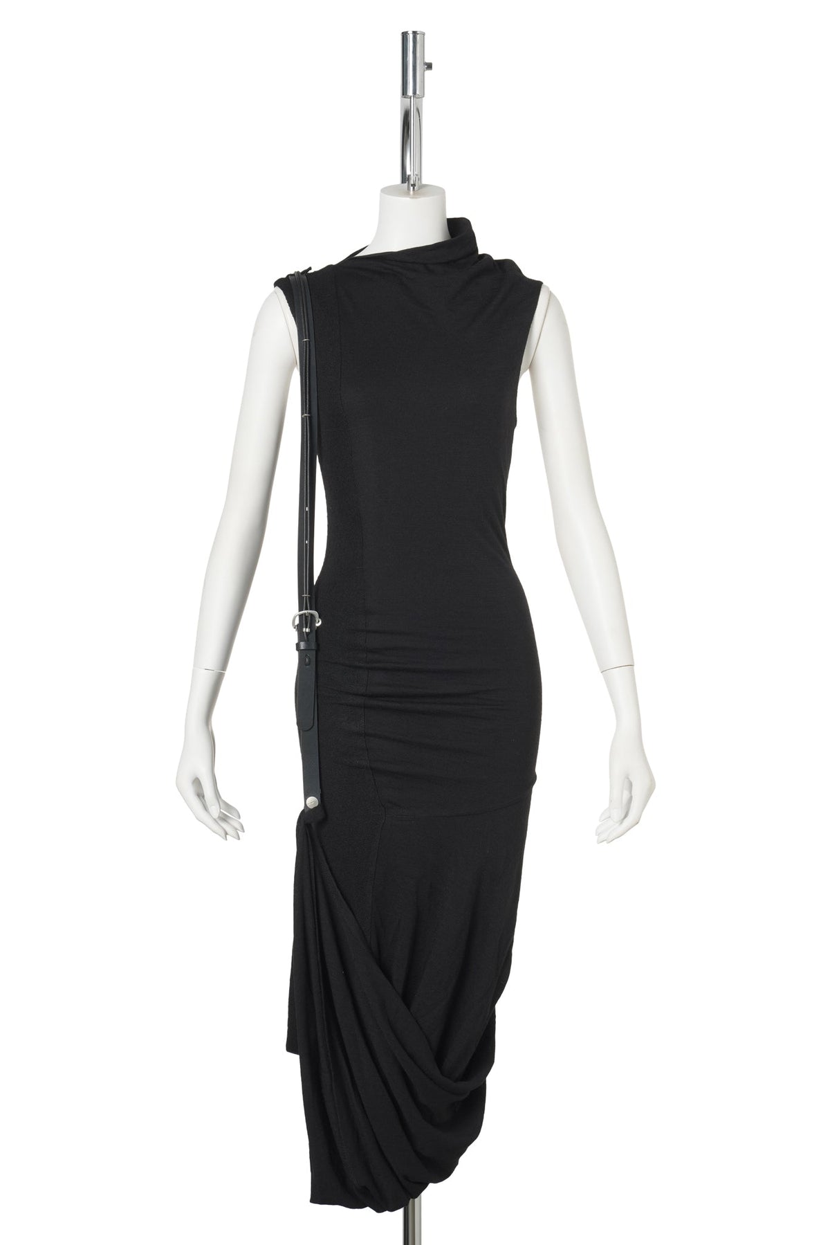 LEATHER STRAP DRESS / BLACK