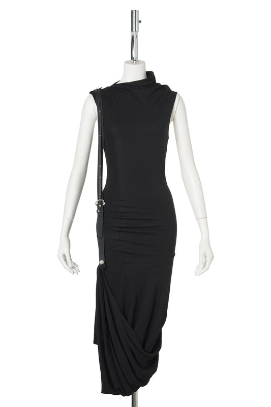 LEATHER STRAP DRESS / BLACK