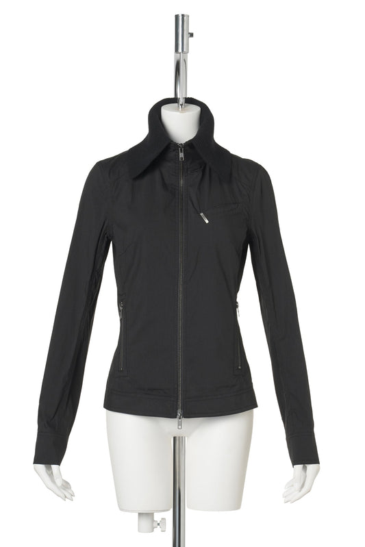 ZIP SHIRT W/ KNITTED COLLAR / BLACK