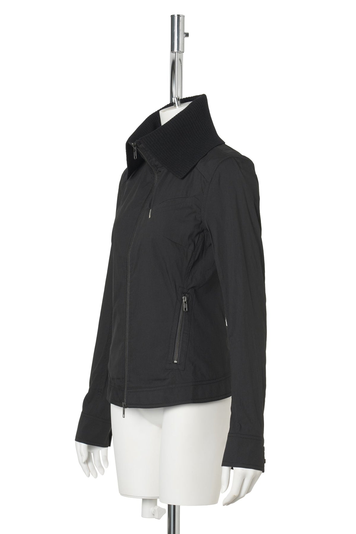 ZIP SHIRT W/ KNITTED COLLAR / BLACK