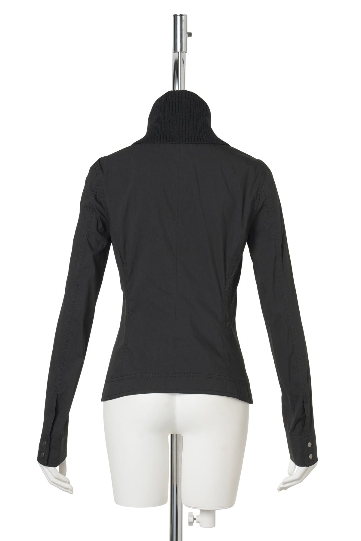 ZIP SHIRT W/ KNITTED COLLAR / BLACK