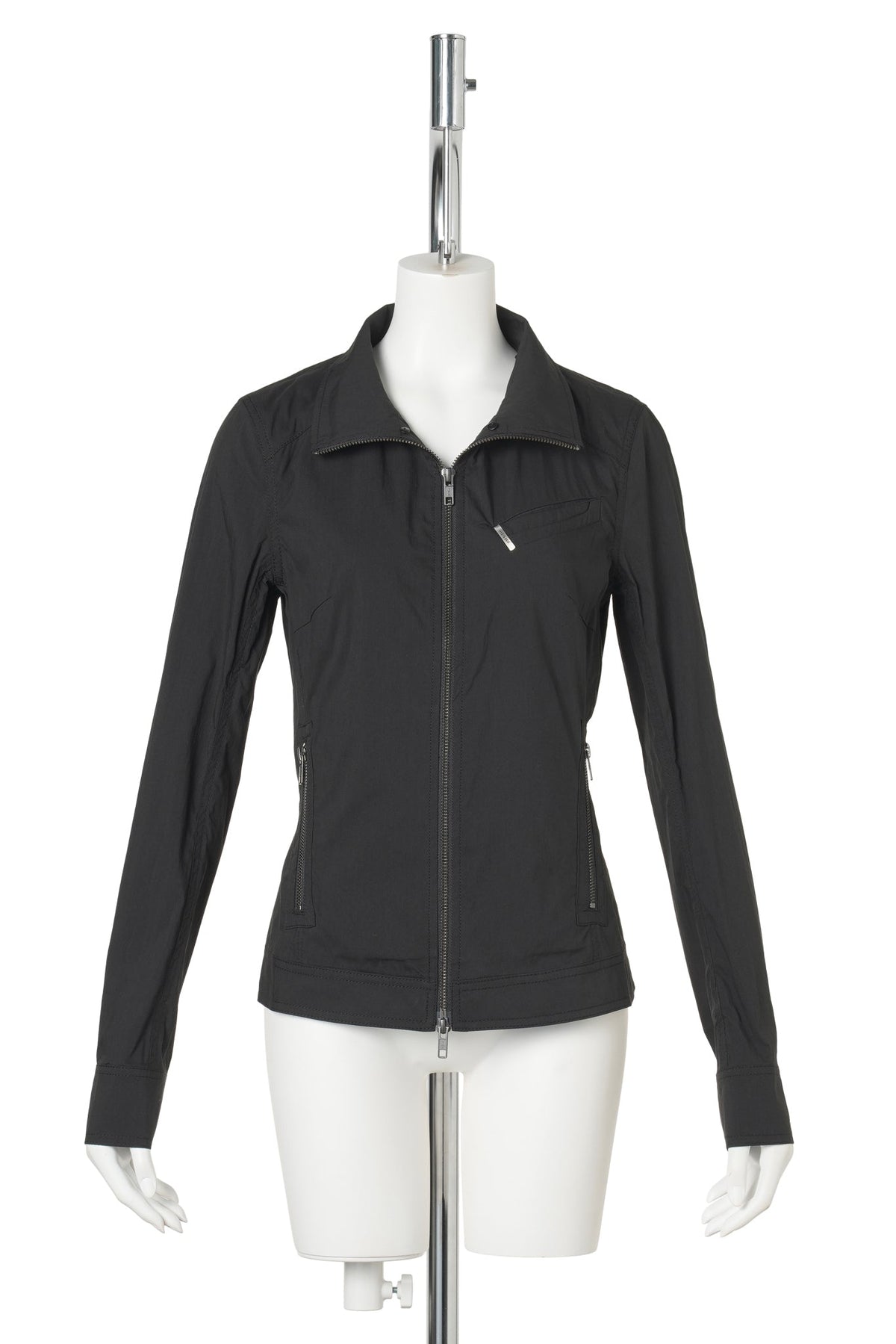 ZIP SHIRT W/ KNITTED COLLAR / BLACK