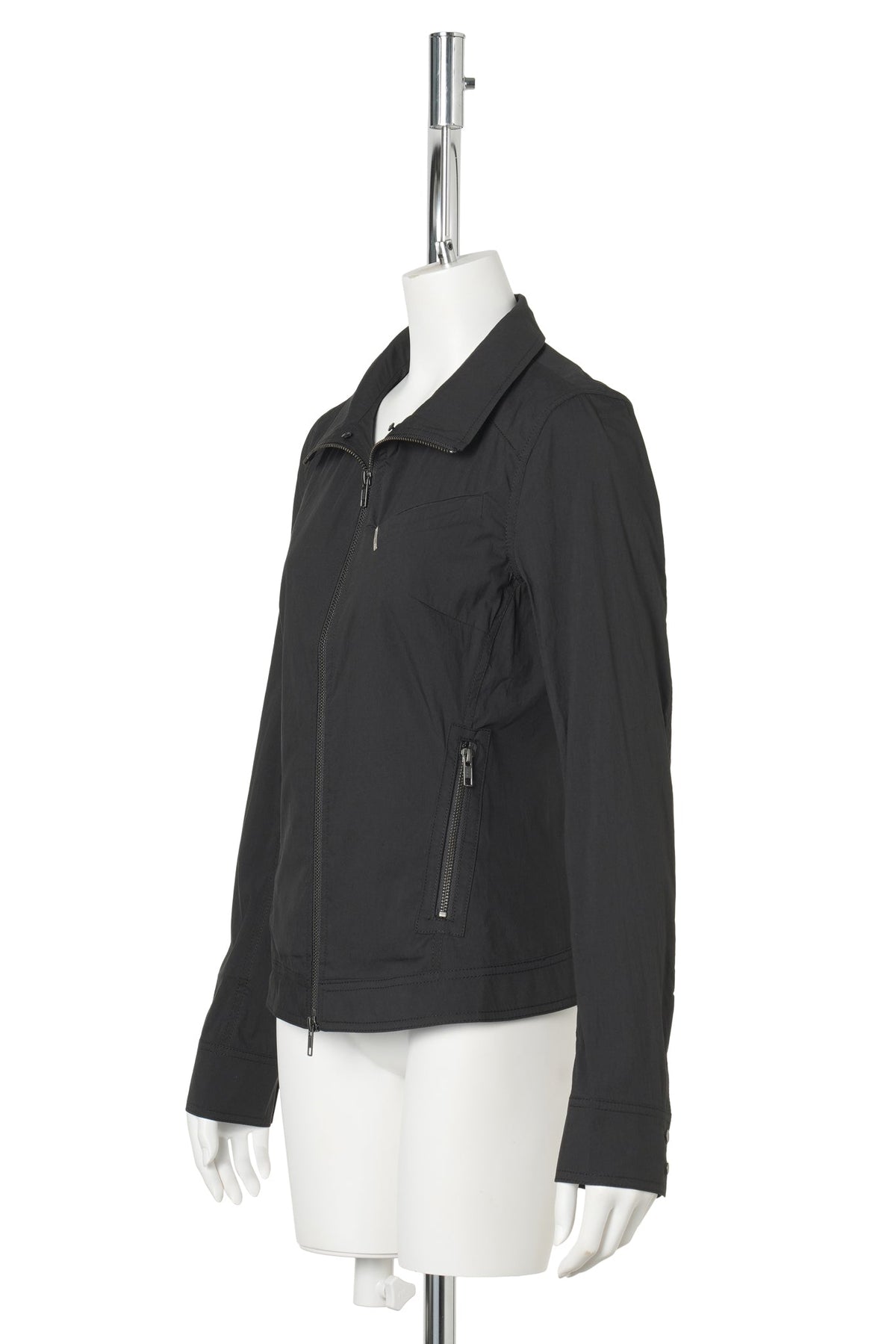 ZIP SHIRT W/ KNITTED COLLAR / BLACK