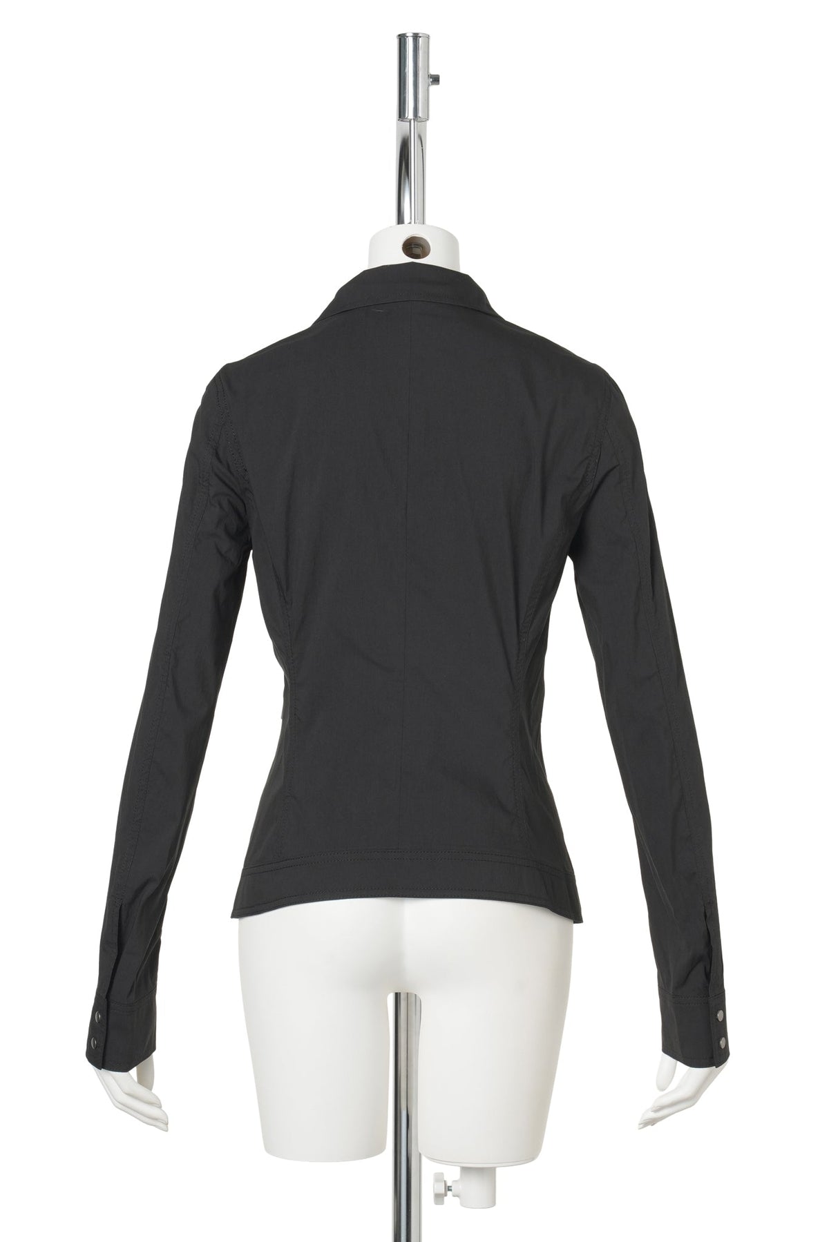 ZIP SHIRT W/ KNITTED COLLAR / BLACK