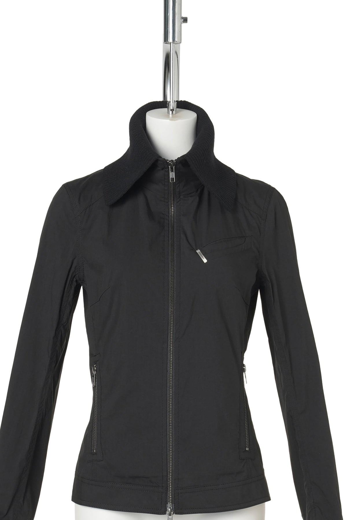 ZIP SHIRT W/ KNITTED COLLAR / BLACK