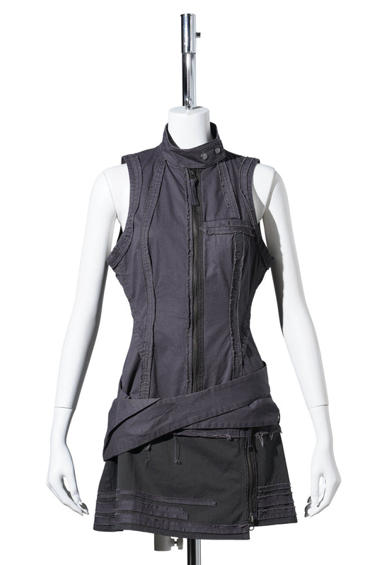 SLEEVELESS MOTO DRESS W/ BELT BAG / CHARCOAL