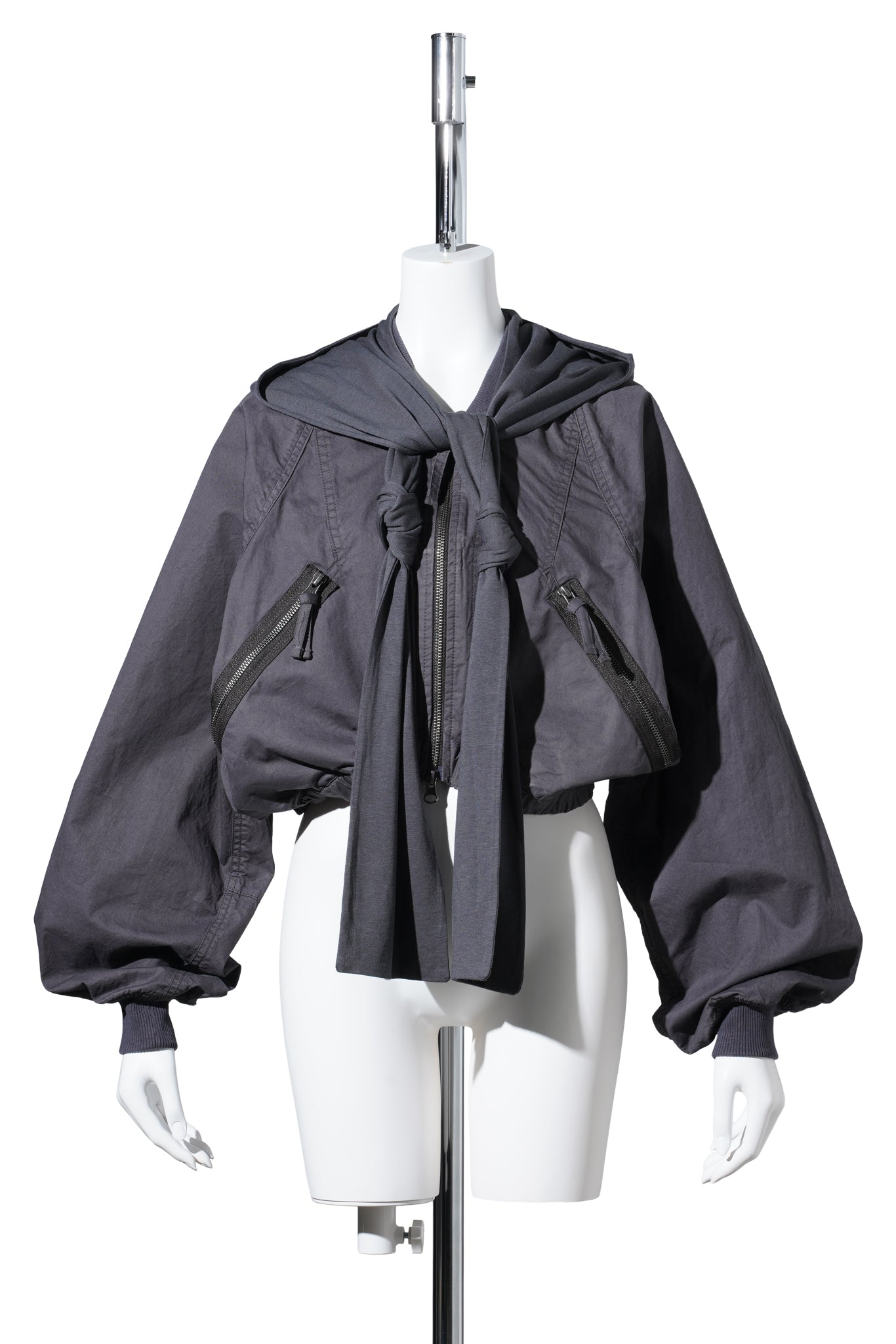 COTTON BOLERO JACKET W/ HOODIE / CHARCOAL