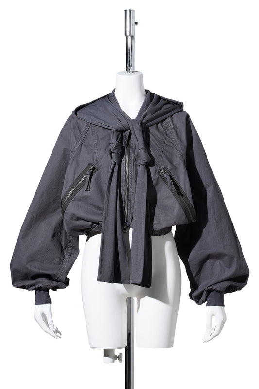 COTTON BOLERO JACKET W/ HOODIE / CHARCOAL