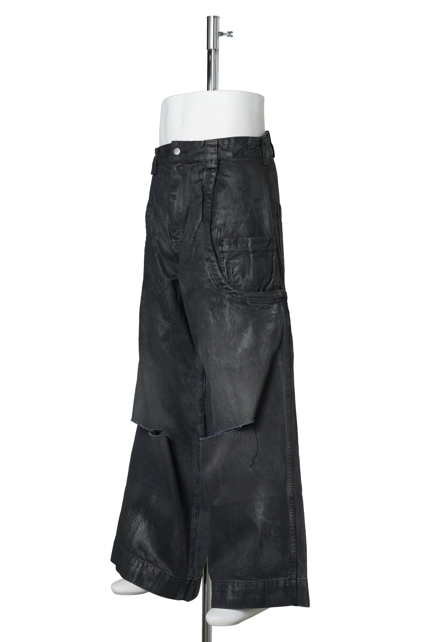 SEVAR ROF LOW POCKET PANTS / BLACK WASHED WAXED DISTRESSED