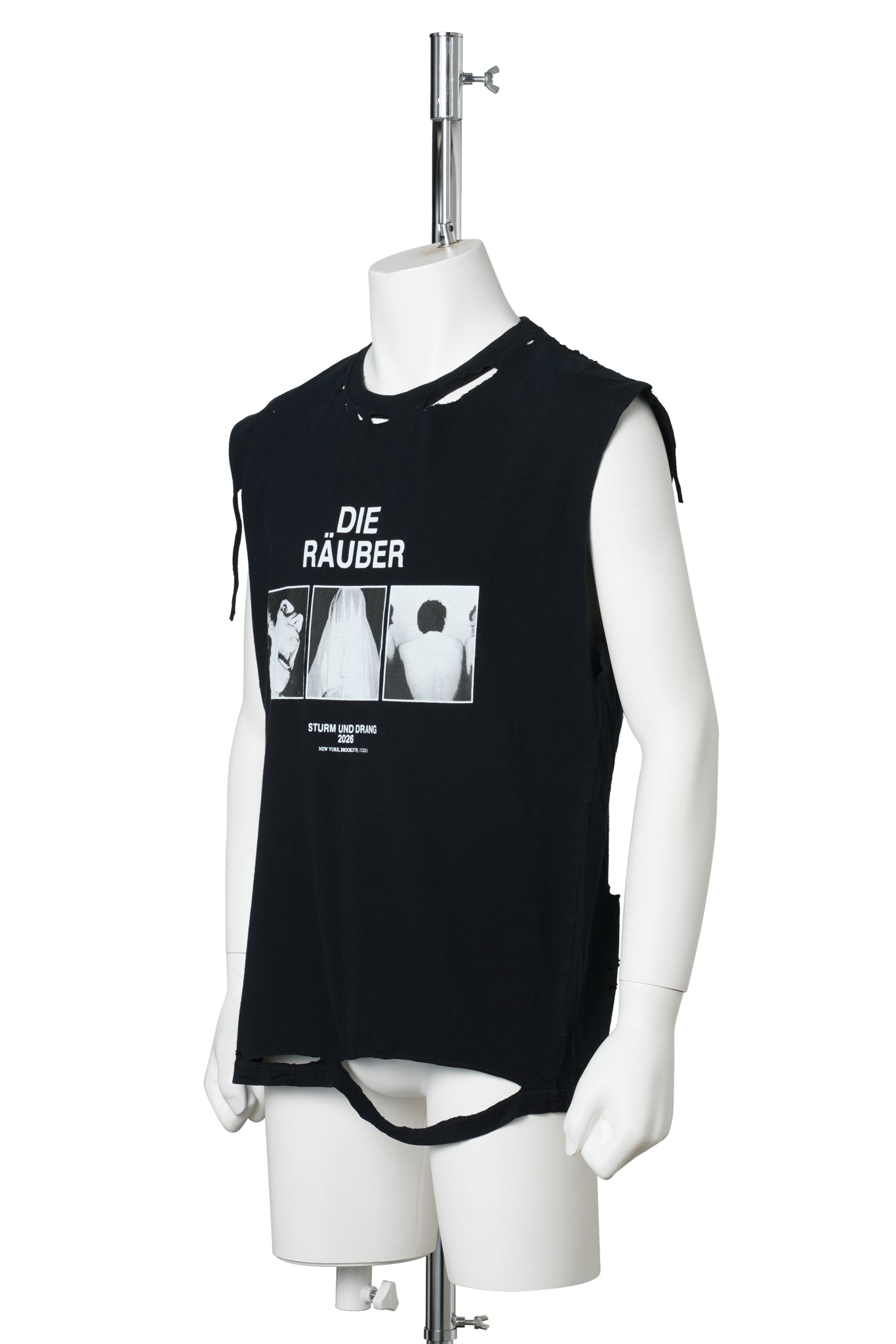 EET T-SHIRT / BLACK COTTON DISTRESSED RAEUBER