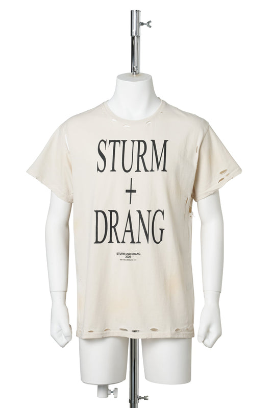 EET T-SHIRT / OFF-WHITE COTTON STAINS DISTRESSED STURM UND DRANG