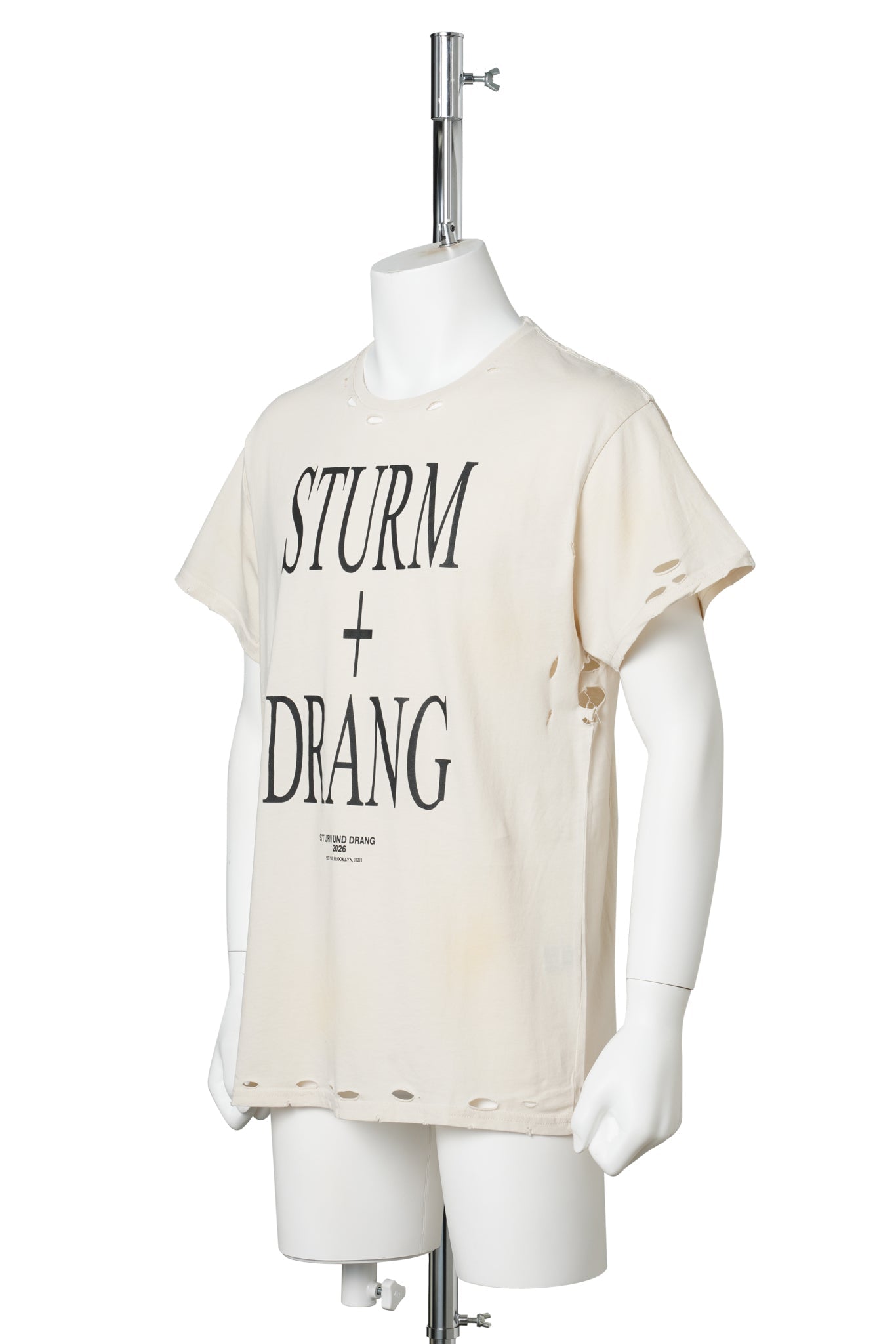 EET T-SHIRT / OFF-WHITE COTTON STAINS DISTRESSED STURM UND DRANG
