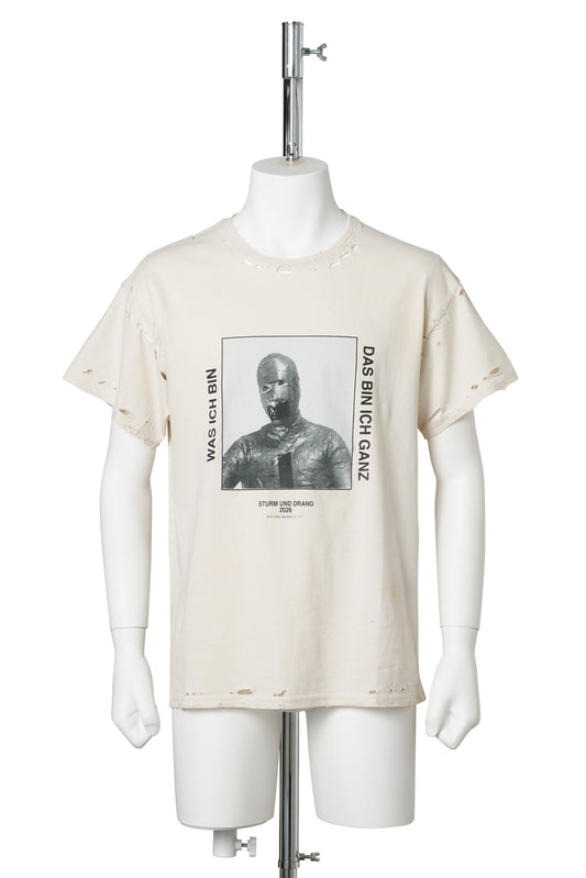 EET T-SHIRT / OFF-WHITE COTTON STAINS DISTRESSED WAS ICH BIN