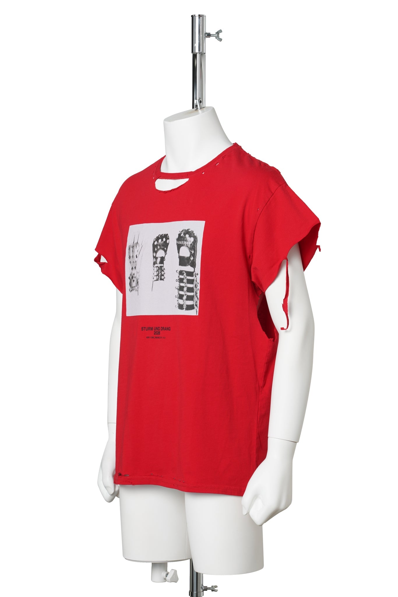 EET T-SHIRT / RED  COTTON DISTRESSED GLOVES