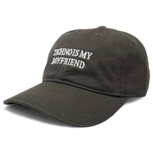 TECHNO IS MY BOYFRIEND HAT / CHARCOAL+WHITE EMBROIDERY