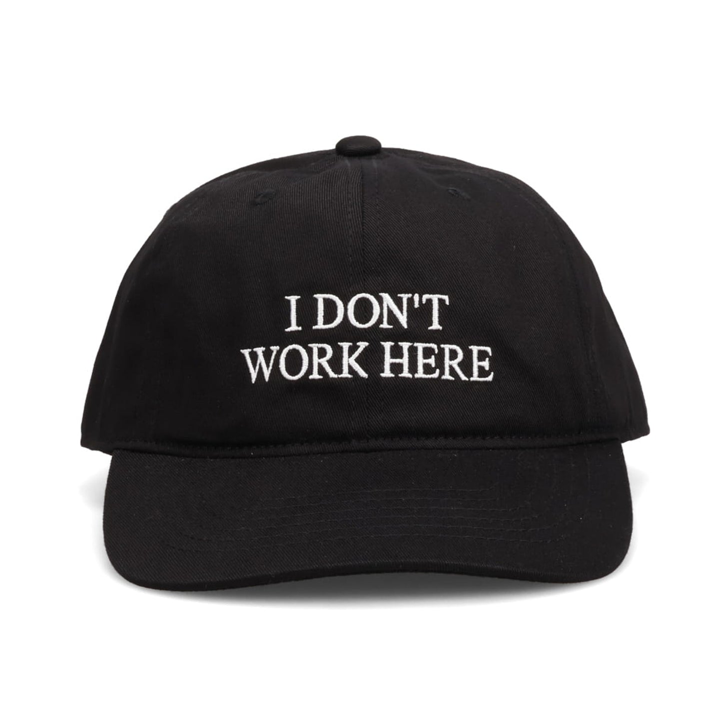 SORRY I DON'T WORK HERE HAT / BLACK + WHITE EMBROIDERY