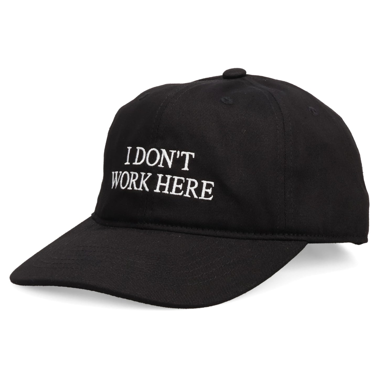 SORRY I DON'T WORK HERE HAT / BLACK + WHITE EMBROIDERY