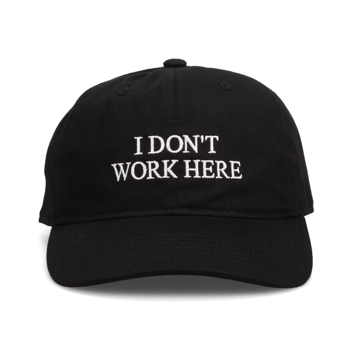 SORRY I DON'T WORK HERE HAT / BLACK + WHITE EMBROIDERY