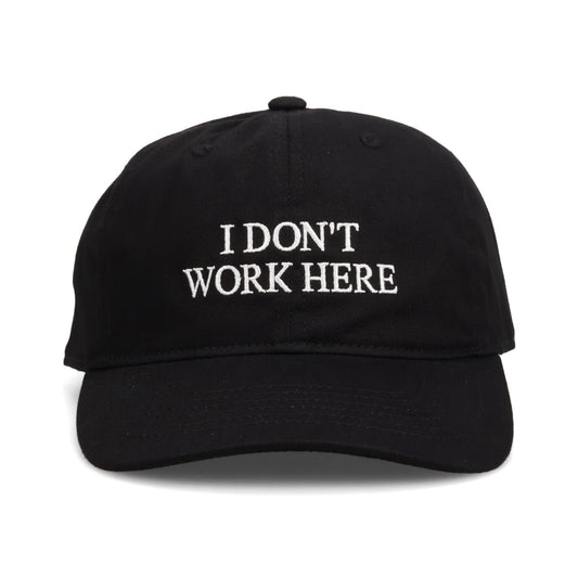 SORRY I DON'T WORK HERE HAT / BLACK + WHITE EMBROIDERY