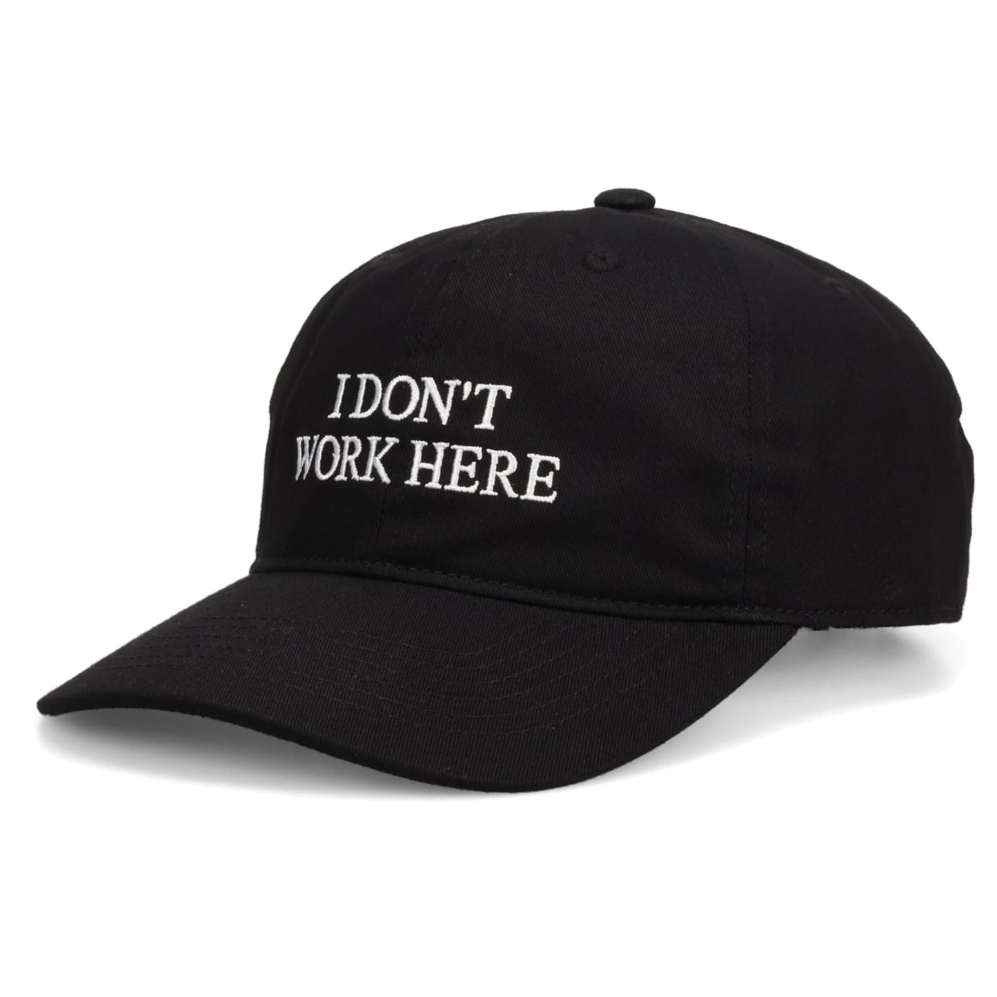 SORRY I DON'T WORK HERE HAT / BLACK + WHITE EMBROIDERY
