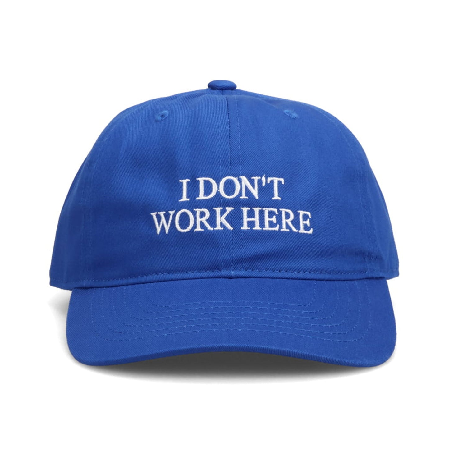 SORRY I DON'T WORK HERE HAT / ROYAL BLUE + WHITE EMBROIDERY