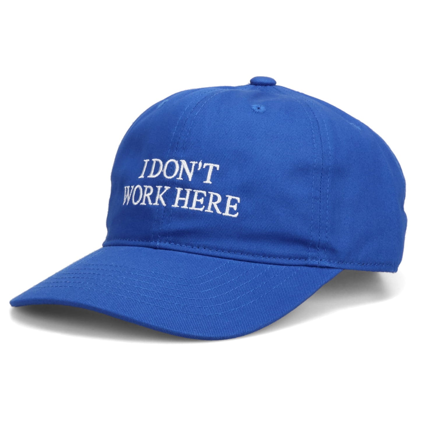SORRY I DON'T WORK HERE HAT / ROYAL BLUE + WHITE EMBROIDERY